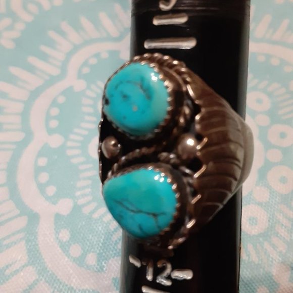 Vintage Navajo Turquoise Ring Sz 10.5 - Picture 2 of 4
